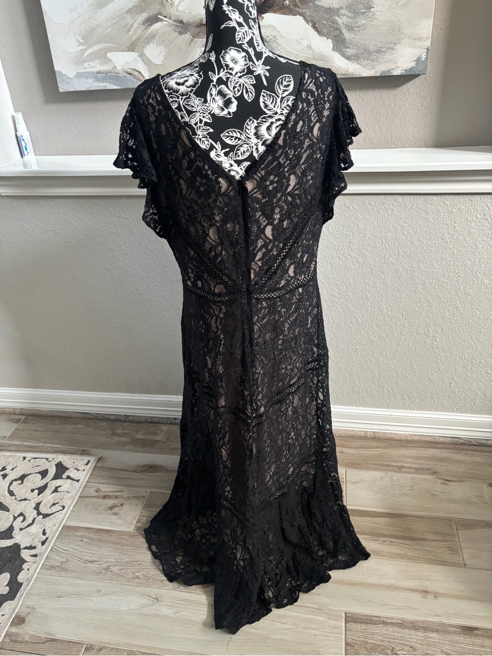 Adrianna Papell Black Lace V-Neck Slip Dress